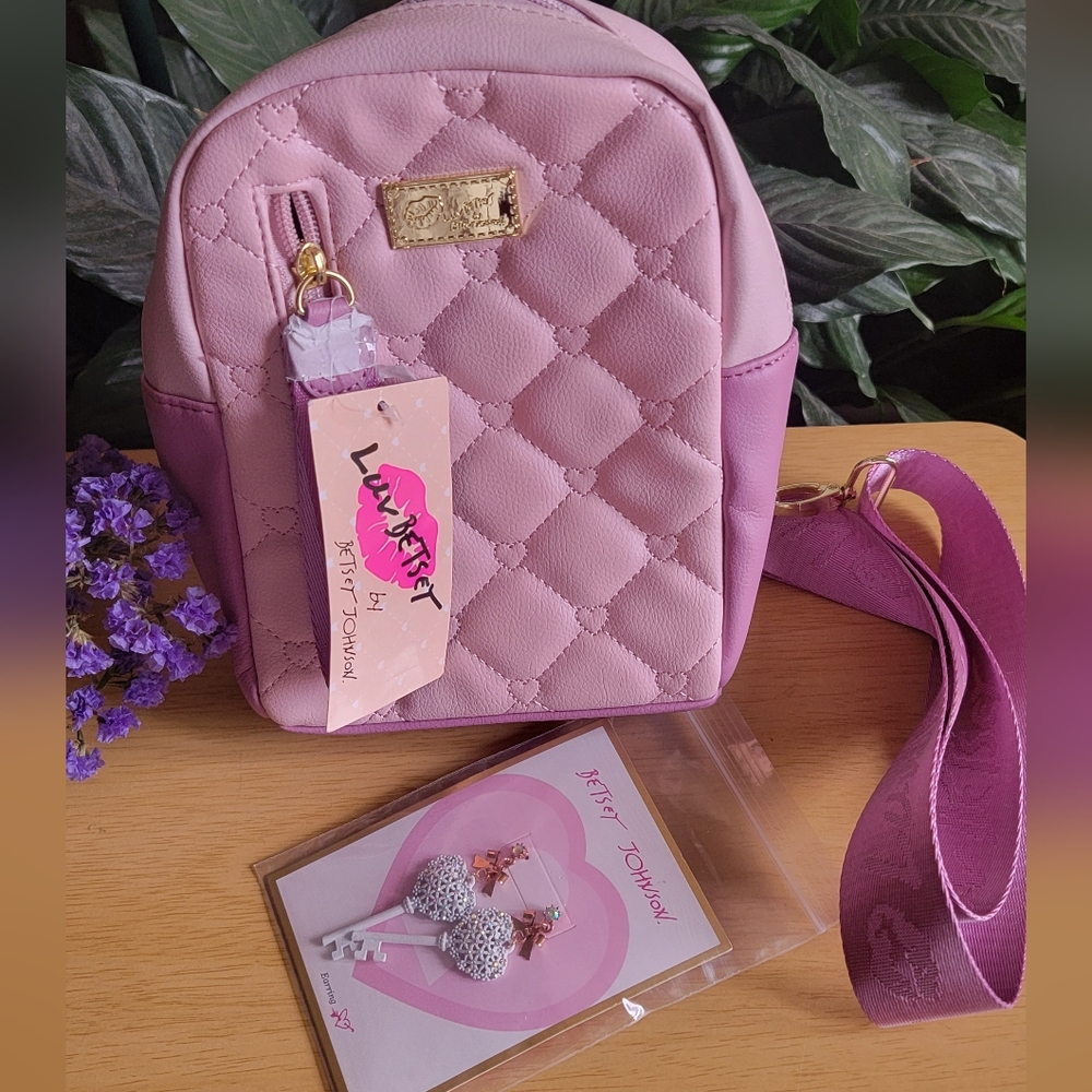 LUV BETSEY JOHNSON Pink Quilted  Backpack & Key Earrings